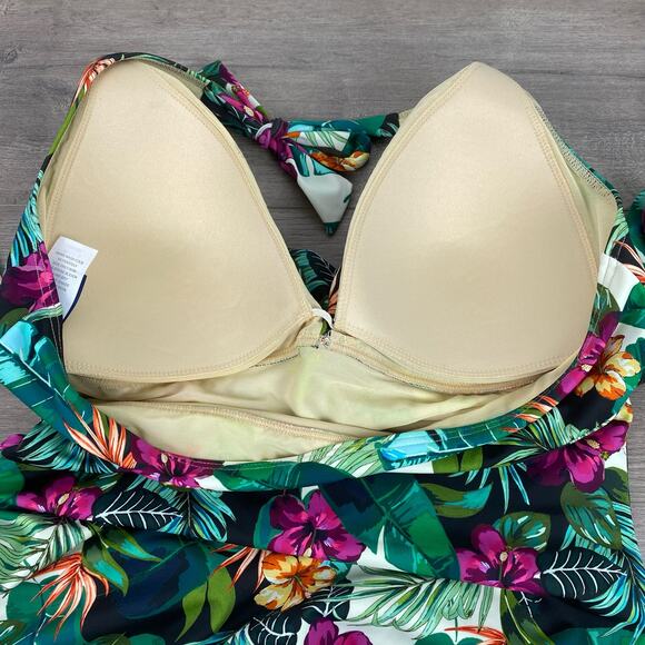 Swimsuits For All Green&Purple Tropical Halter Tie One Piece Swimsuit Sz.16 - Picture 12 of 16